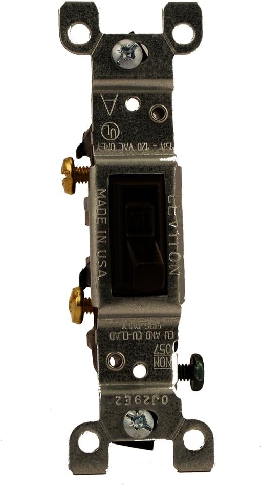 Leviton 15 Amp, 120 Volt, Toggle Framed Single-Pole AC Quiet Switch, Residential Grade, Grounding, 1451-2, Brown