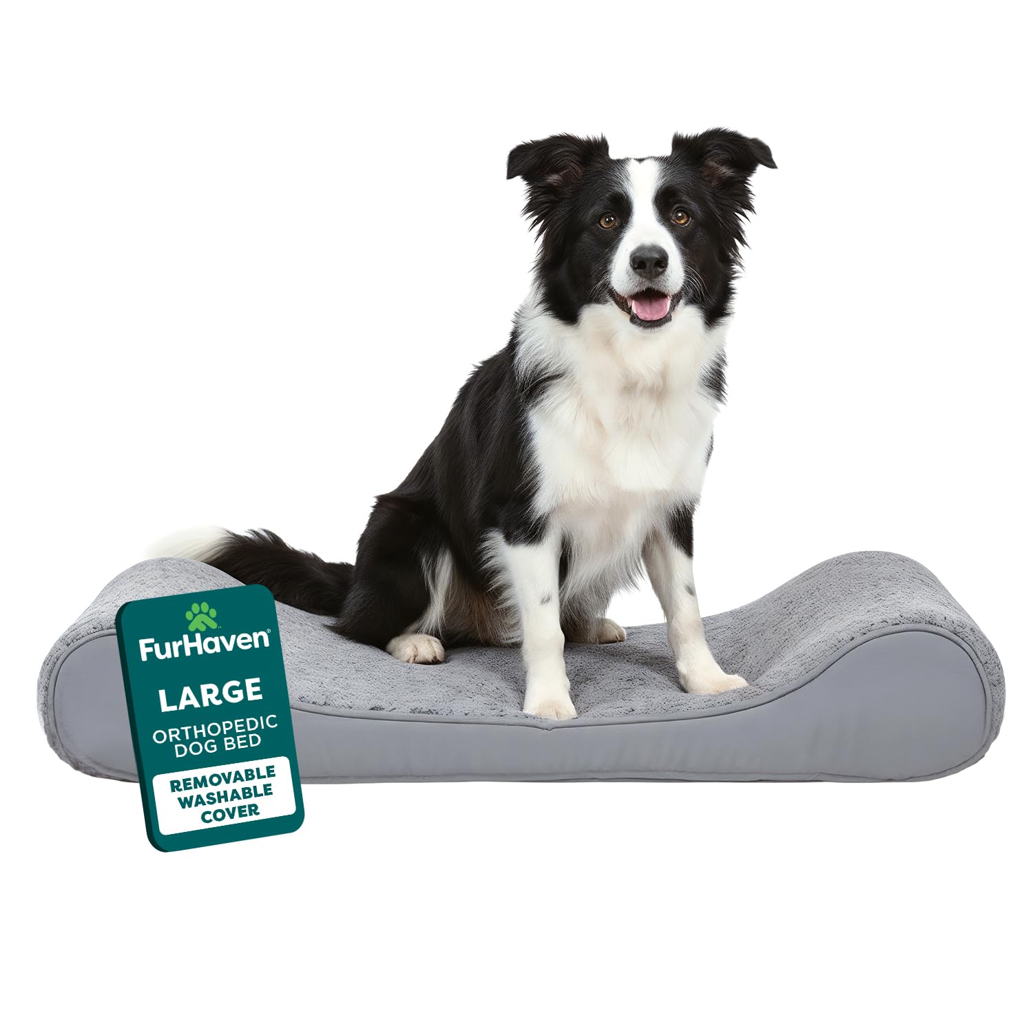 FurHaven Orthopedic Dog Bed for Large/Medium Dogs w/Removable Washable Cover, For Dogs Up to 38 lbs - Ultra Plush Faux Fur & Suede Luxe Lounger Contour Mattress - Gray, Large