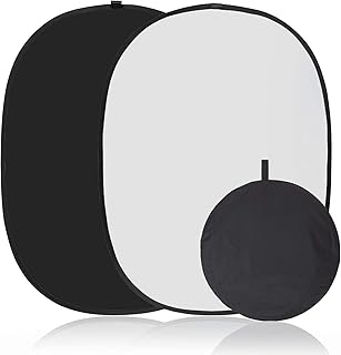 Koopro 5â€™Ã—7â€™ Collapsible Twist Background Double-Sided Pop Up Flex Backdrops Chroma Black & White Portrait Screen Professional Video Photography and Television Studio Props with Carrying Case