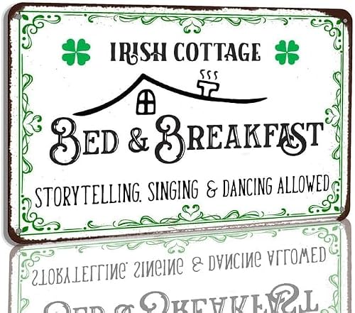 SMAZDFXX Irish Cottage Tin Sign Bed Breakfast Vintage St Patricks Day Lucky Home Art Wall Decor for Front Door Farmhouse Restaurants Cafes Bars Accessories Poster 8"x12"