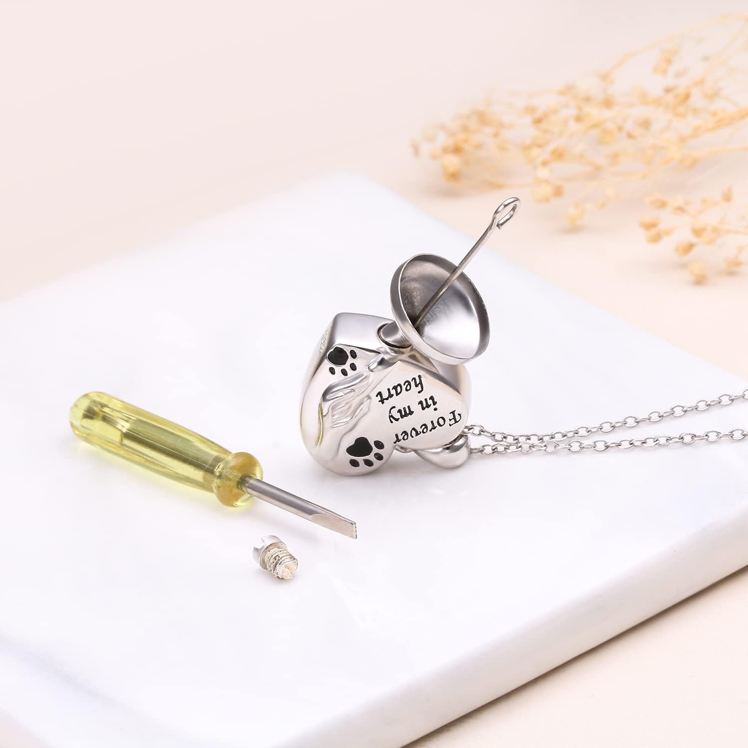 Pet Paw/Dog Heart/Turtle/Vintage Photo locket Necklace 925 Sterling Silver Cat/Dog Urn Necklace for Ashes Animal Ashes Keepsake Memorial Jewelry for Pet