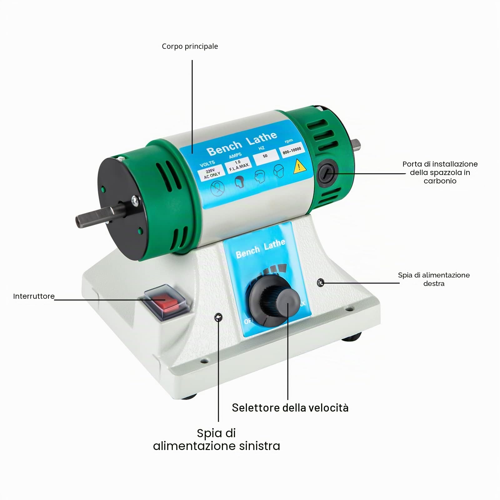 Lucidatrice da tavolo 320W Smerigliatrice elettrica con 4 dischi lucidanti, doppia smerigliatrice motore per levigatura e lucidatura, per diamanti oro pelle