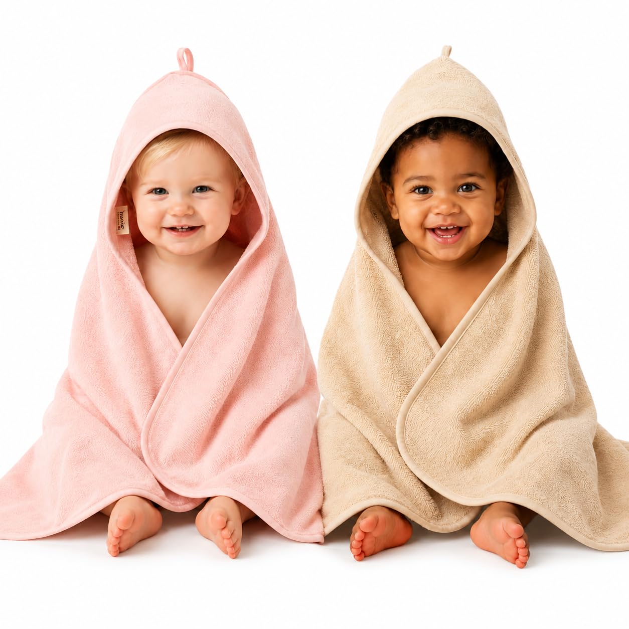 Huxie Premium Organic Cotton Baby Bath Towel - Hooded Towels for Toddlers and Babies for Newborn Girls and Boys - Super Soft and Absorbent - Pack of 2 (Hooded Towel Blush/Fog)