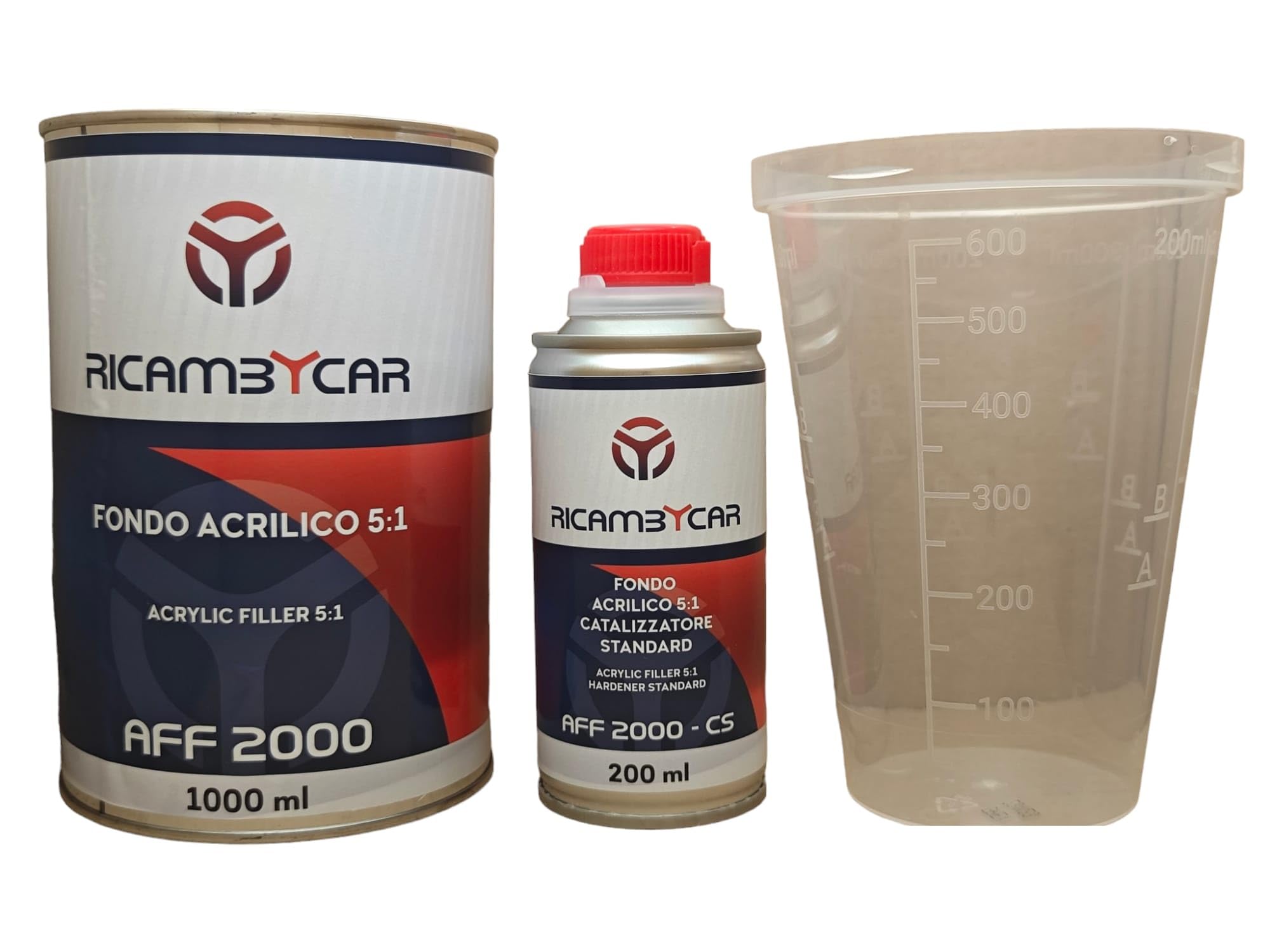 Fondo Acrilico Professionale Grigio 1L + Catalizzatore Standard 0,2L - Rapporto 5:1, per Auto e Moto - Elevata Resa Coprente