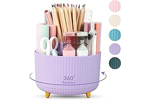 SKYDUE Rotating Purple Makeup Brush Holder for Desk Organizer