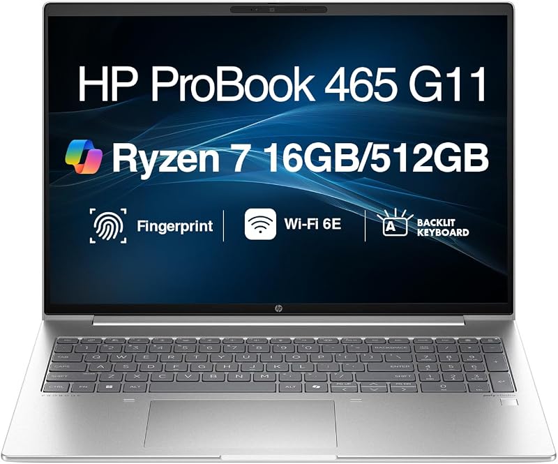 HP ProBook 465 G11 Business Laptop 16.0" FHD+ Display | AMD Ryzen 7 7735U, 16GB DDR5, 512GB SSD, Backlit KB, Fingerprint, WiFi 6E, Bluetooth 5.3, Webcam, Win 11 Pro