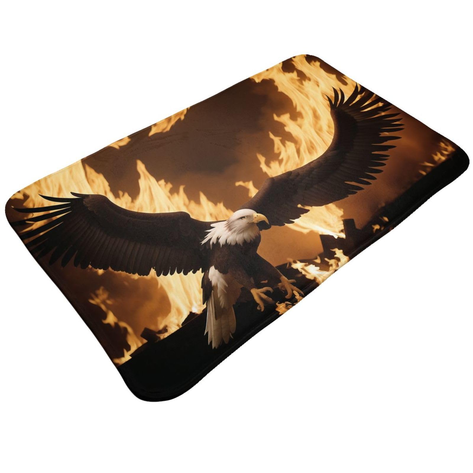 Eagle and Fire Print Living Room Bathroom Kitchen Anti Slip and Absorbent Carpet, Indoor Entrance Door Muddy Floor Mat, Ultra Soft Washable Carpet 21x31.5 Inches