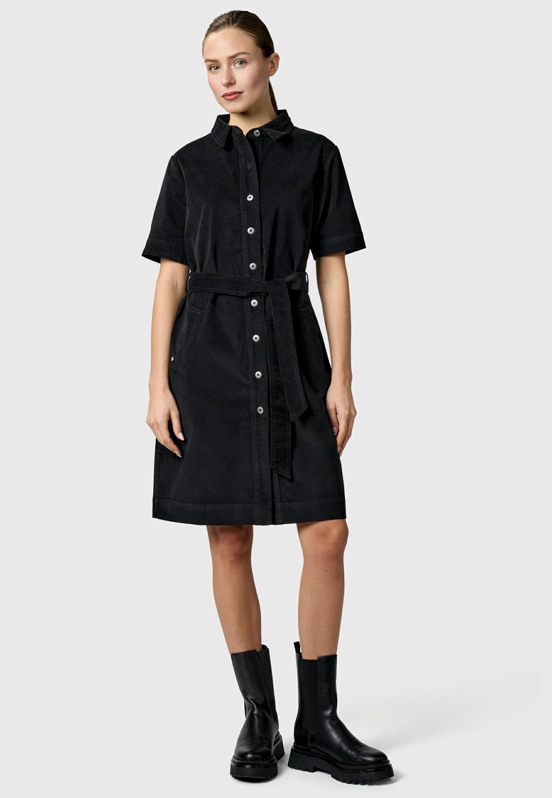 Ragwear Damen Blusenkleid kurzärmliges Kordkleid mit Hemdkragen Rozyna Cordy YOUMODO XS-XXL