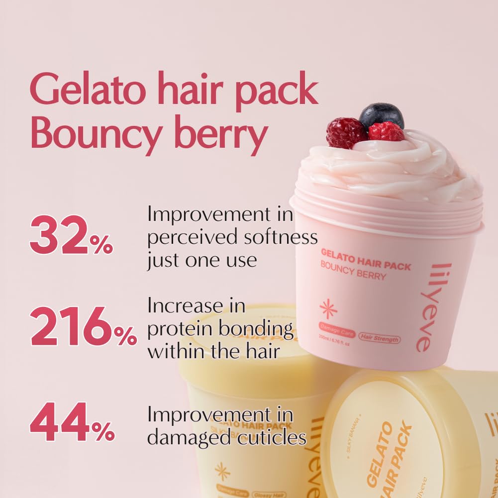 lilyeve REPAIRTURN Gelato Hair Pack, Milk, Egg & Protein for Hair Repair, Hair Mask for Split End Smoothing, Damaged Hair Treatment, Boost Hair Elasticity - Korean Hair Care, Bouncy Berry 6.76 fl.oz - Image 2