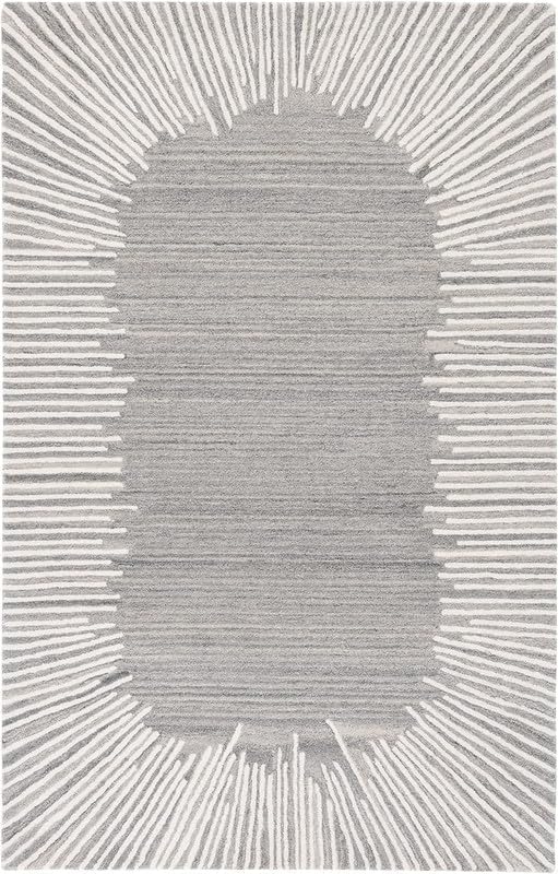 Hand-Tufted Wool Area Rug with Abstract Line Pattern – Soft Plush Modern Carpet for Living Room, Bedroom & Contemporary Home Decor (White & Black, 10x10 Square)