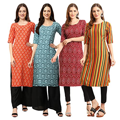 Image of Pinkmint Women's Crepe Digital Print Straight Kurta [Pack of 4]