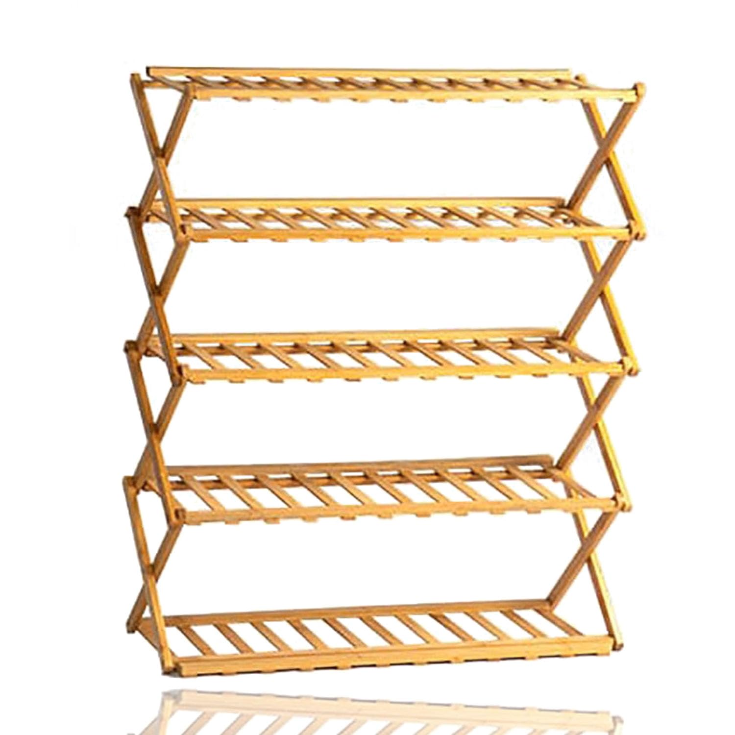 BONAFIDE5 Tier Bamboo Shoe Rack, Folding Bamboo Shoe Storage Racks, Free Standing Shoe Storage Storage Organizer, Natural Color Shoe Rack Plant Display for Home, Living room, Balcony