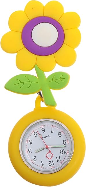 Hemobllo Nurse Fob Watch Sunflower Nurse Doctor Pocket Watch Clip on Quartz Luminous Watch Portable Telescopic Digital Medical Watch Yellow