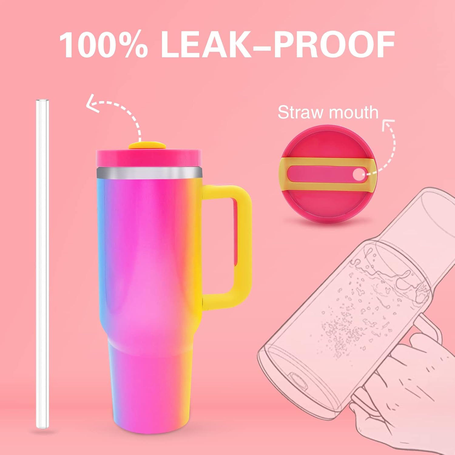40 oz Tumbler with Handle and Straw Lid, Insulated Stainless Steel Double Wall Vacuum Travel Mug with Silicone Boot, Leak-proof Large Capacity Car Cup,Cupholder Friendly, Keeps Cold or Hot