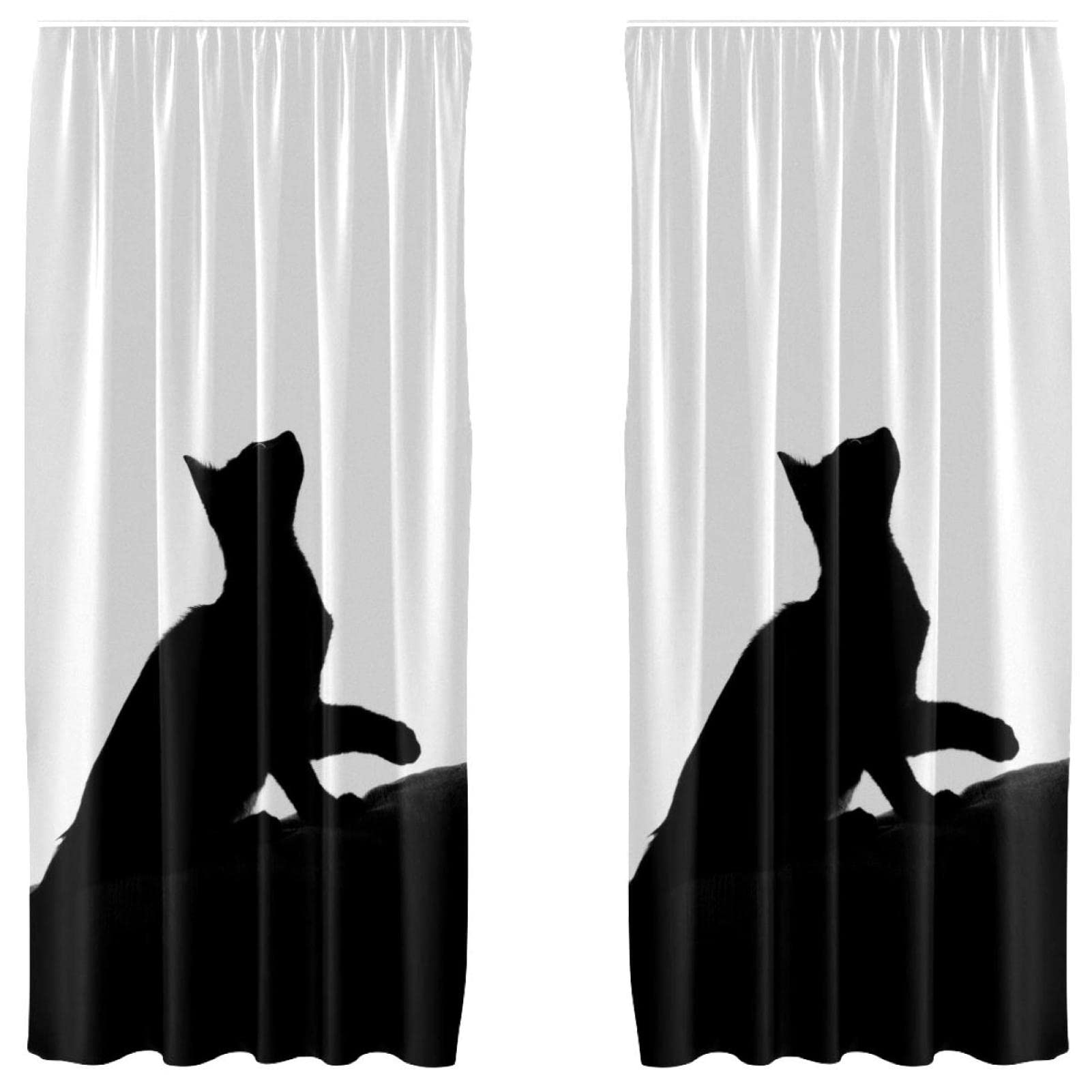 Cortinas de gato negro para salón en juego de 2 paneles decorativos ligeros de 55 x 84 pulgadas