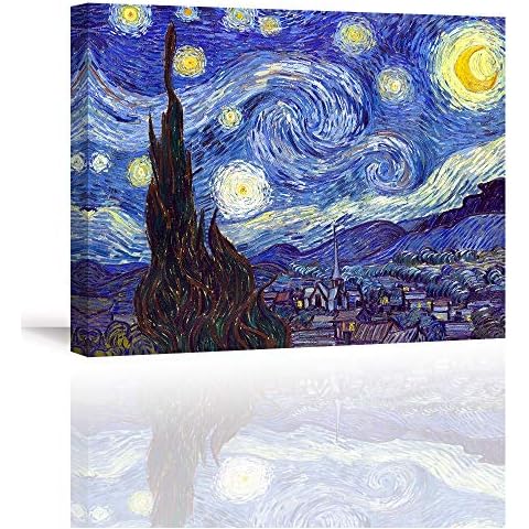 Starry Night by Van Gogh Famous Oil Paintings Reproduction PIY Modern Artwork Abstract Landscape Canvas picture ready hanging Décor arts for Room Bedroom birthday Gift Christmas New year 30x40cm Cover
