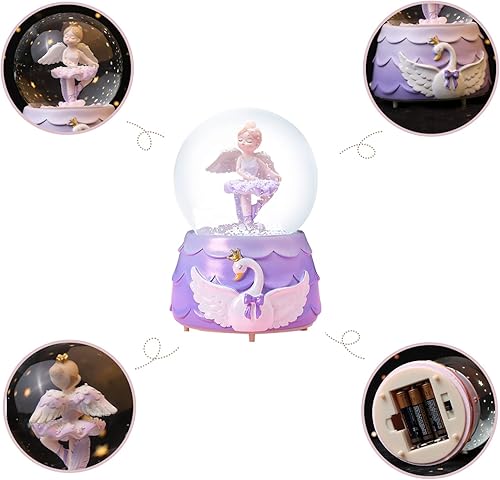 Miniatura 5 de Ballerina Girl Swan Lake Globo de nieve musical, globo de nieve de cristal de 3.150 in, caja de música de ballet con luces coloridas para niñas,