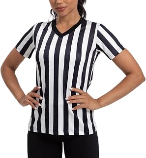 VKT Referee Shirt Womens Ref Jersey Black and White Stripe Uniform for Basketball Football Soccer Halloween Costume