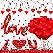 YiYa Juego de Decoraciones de San Valentín Contiene Globos en Forma de corazón Love Globos de Papel de Aluminio pétalos Rosa y remolinos de corazón para el día de San Valentín Boda Fiesta decoración