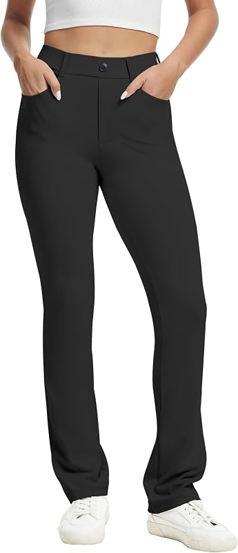 VIMPEP Pantalones de vestir de yoga elásticos para mujer, tiro alto, pierna recta con bolsillos, casual, pequeño/regular 1202