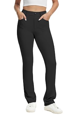 VIMPEP Womens Stretchy Yoga Dress Pants High Rise Straight Leg with Pockets Casual Petite Regular 1202