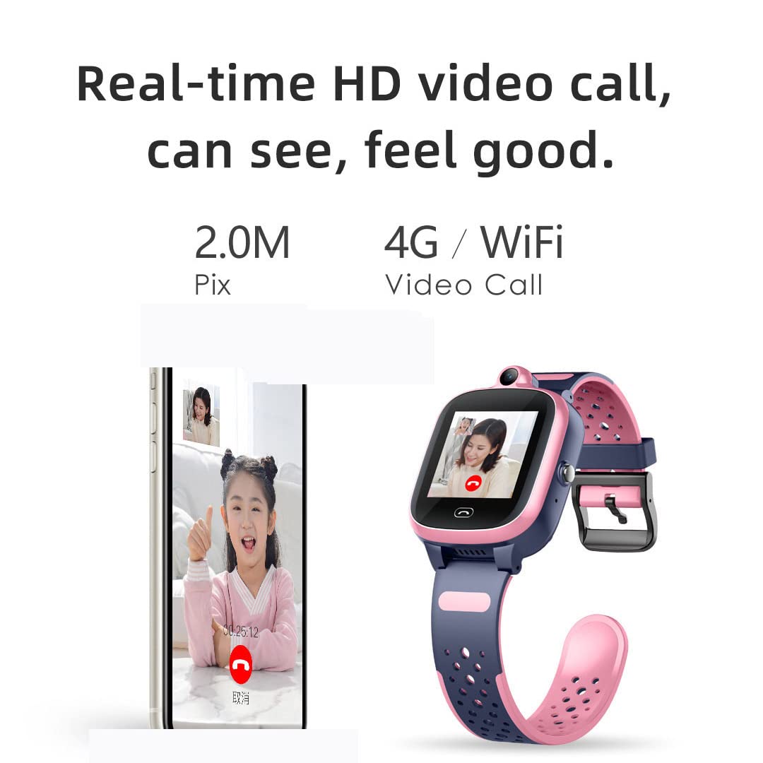Reloj Inteligente para Niños 4G, Reloj para Teléfono Inteligente con Foto Y Video a Prueba De Agua con Rastreador GPS, Compatible con Llamadas De Audio Y Video, Podómetro, SOS