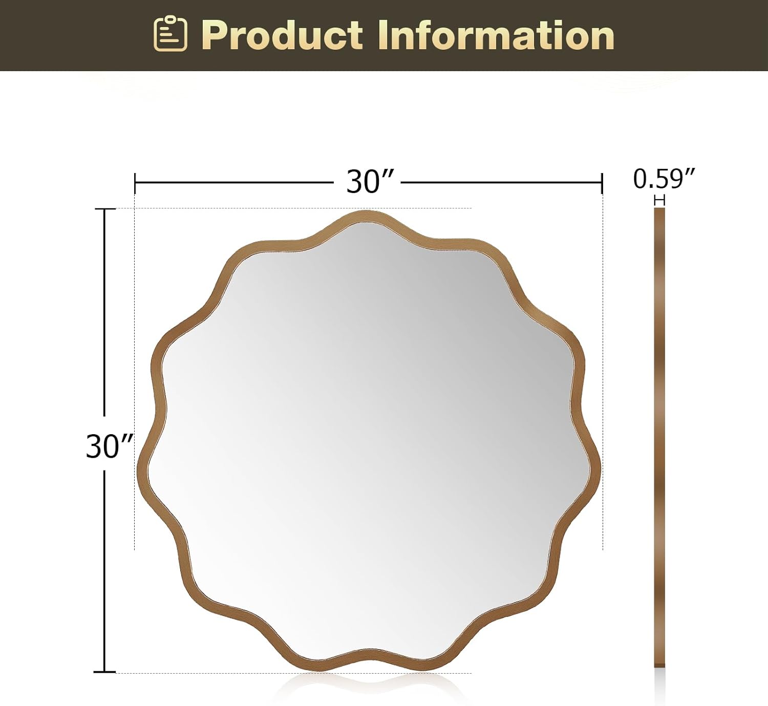 Brightify 30 Inch Round Wall Mirror, Circle Wavy Mirrors with Metal Frame, Round Gold Bathroom Wall Mirror for Over Sink, Living Room, Vanity, Bedroom, Entryway, Fireplace