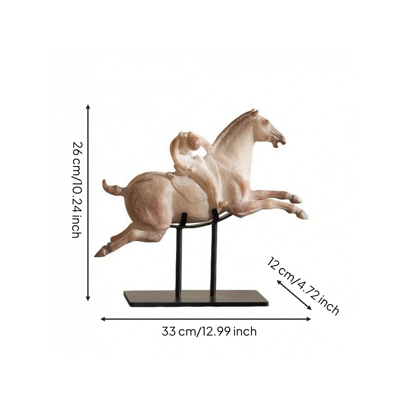 Qianly Scultura Statua Equestre Arte Figura Cavallo E Cavaliere in Resina con Base Stabile Movimento Energico Adatta per Libreria Consolle Scrivania Salotto, Marrone