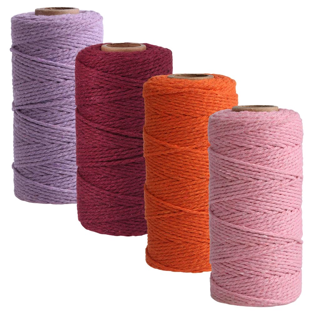 Surakey Corde Macramé 4 Rouleau/100m Cordon de Coton Ficelle Corde Fil Macramé 3mm Ficelle Tressée pour Accrochage Mural, Bricolage, Artisanat, Tricot, Décoration Boho