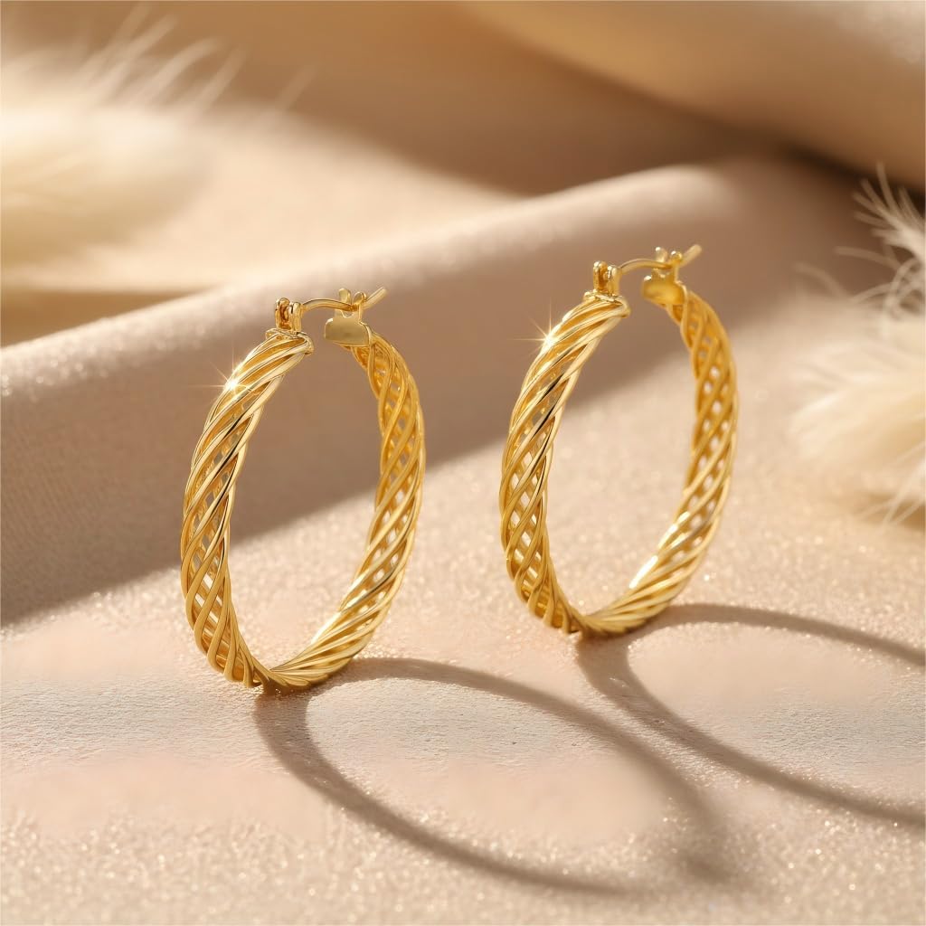 Gold Plated Hoop Earrings for Women 14K Gold Earrings for Women Thick Large Earrings Gold Huggie Earring Womens Lightweight Hypoallergenic - Image 4