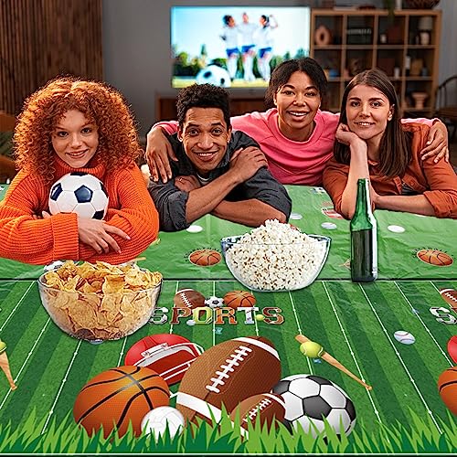Image of Sports Theme Birthday Party Supplies,3pcs Sports Plastic Tablecloths Disposable All Star Table Covers Soccer Basketball Baseball Football Theme Table Cloth Decoration