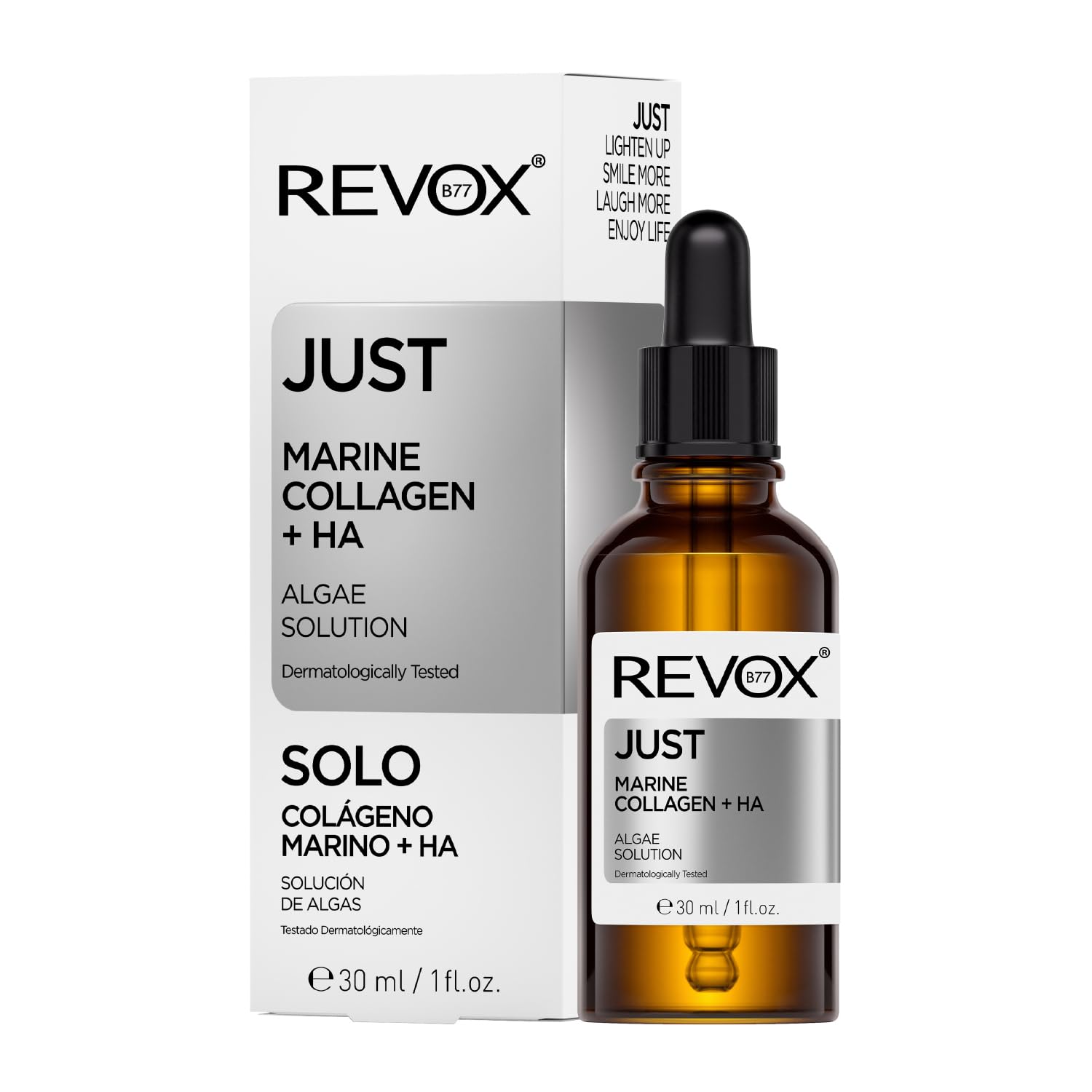 REVOX B77 - Just Marine Collagen + HA, 30 ml, Marine Collagen and Hyaluronic Acid, Algae Solution for Face and Neck, Intense and Long-lasting Hydration, Dry and Combination Skin, Youthful Skin