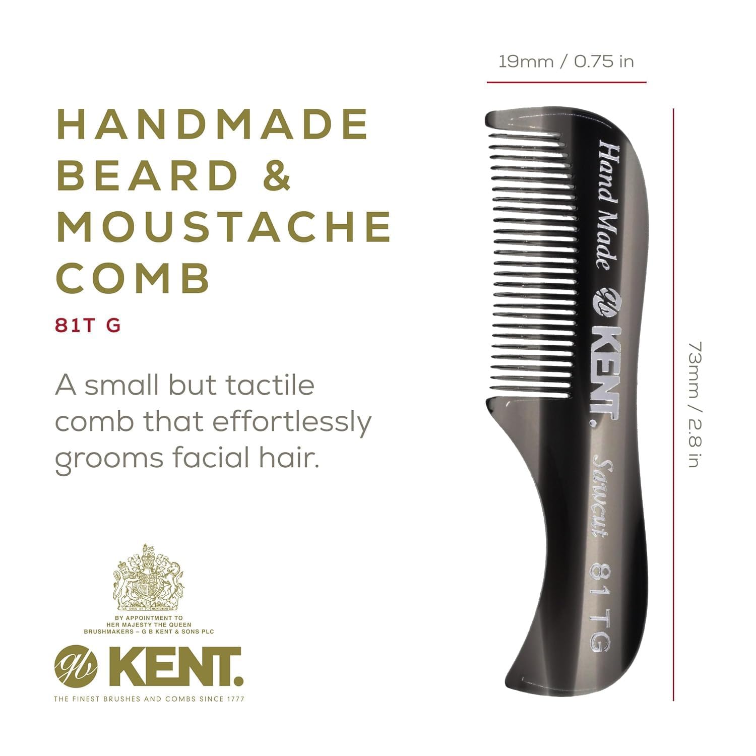 Kent A 81T X-Small Men's Beard and Mustache Pocket Comb, Fine Toothed Pocket Size for Facial Hair Grooming and Styling.Saw-cut Hand Polished. Made in England (Pack of 2)(Tortoiseshell/Graphite)