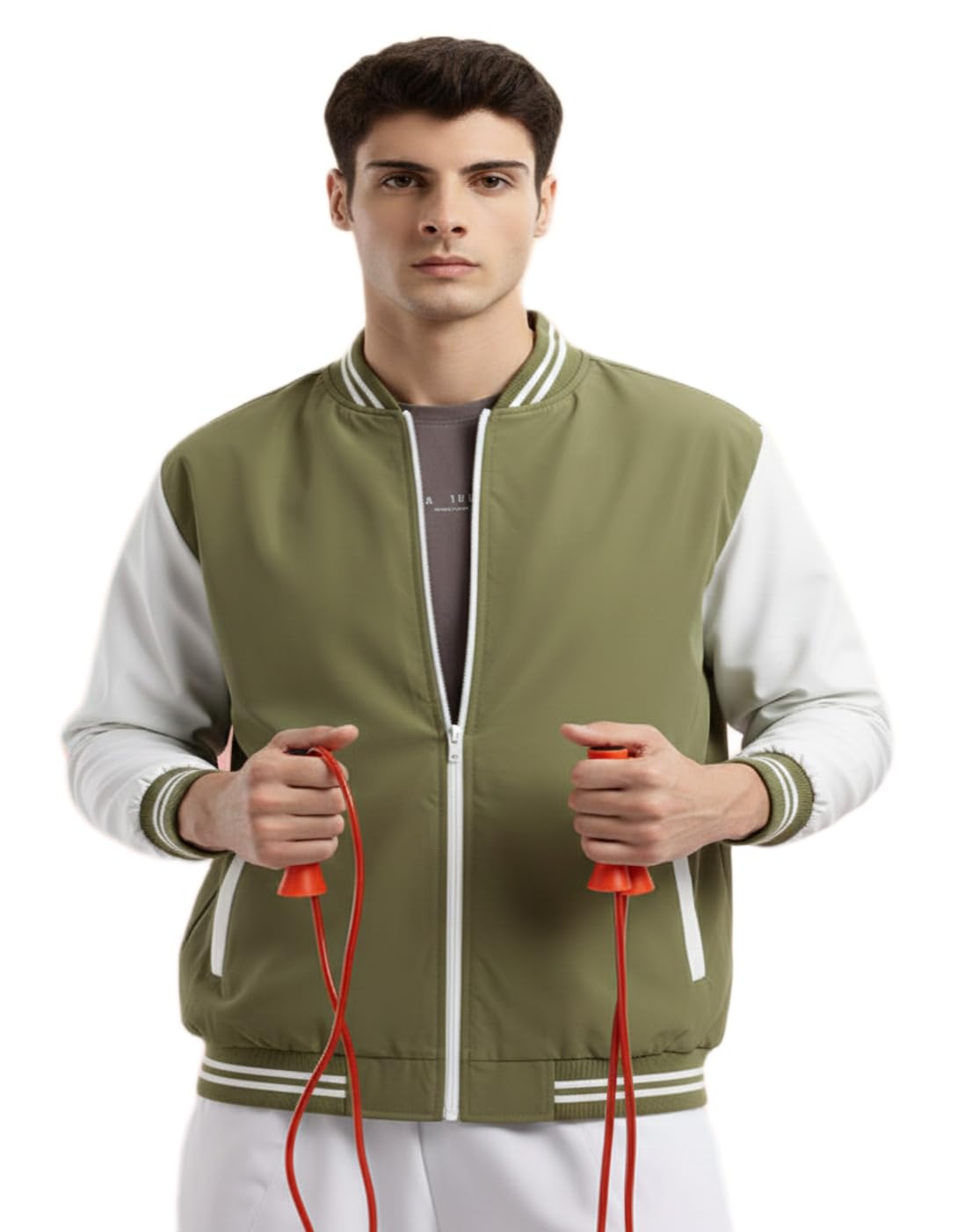 maykr Men’s Green Bomber Jacket White Sleeve Varsity Style Jacket |-picture-23
