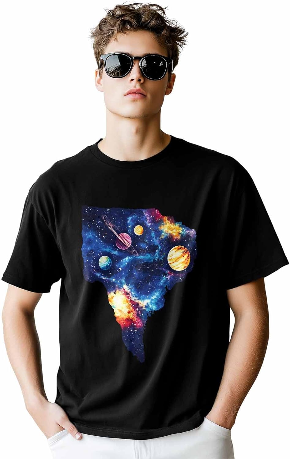 Men's T-Shirt Universe Planet Graphic Tees Cotton Short-Sleeve Casual Tops