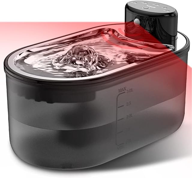 TOMXCUTE Cat Water Fountain for Drinking with Motion Sensor, 3.0L Wireless & Rechargeable Battery Operated Cat Water Fountain 4000mAh Battery with 3 Work Modes, Stainless Steel Water Tray, Black
