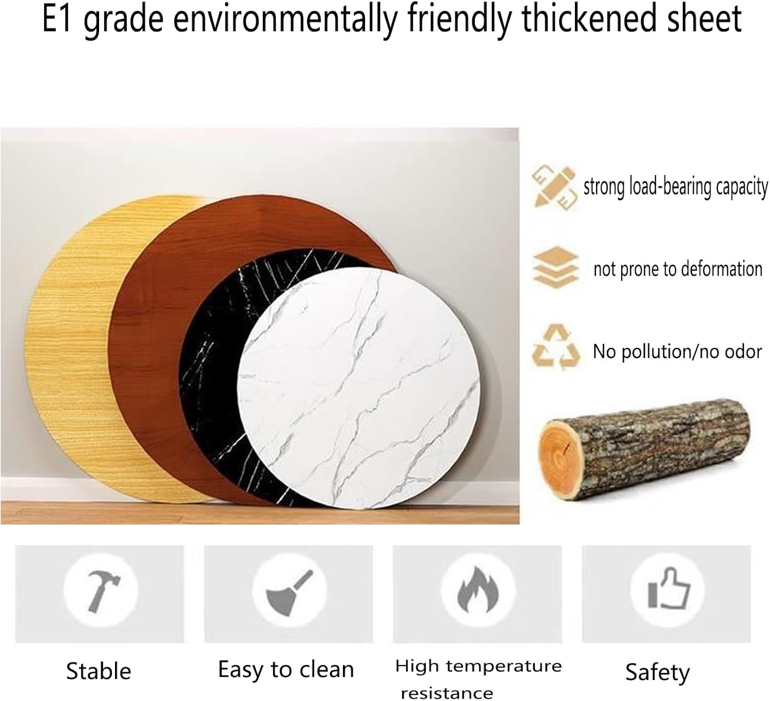 Round Wooden Dining Table Top Desktop Thick Tabletop White Stone Color Replacement Table Top Patio Balcony Bistro Universal Tabletop 100cm(White Stone Color,12"(30cm))