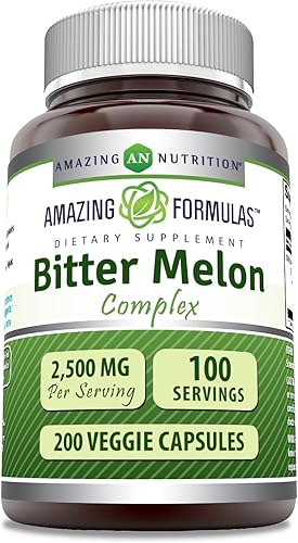 Amazing Formulas - Suplemento complejo de melón amargo  2500 mg por porción  200 cápsulas vegetales  Sin OMG  Sin gluten  Fabricado en Estados Unidos