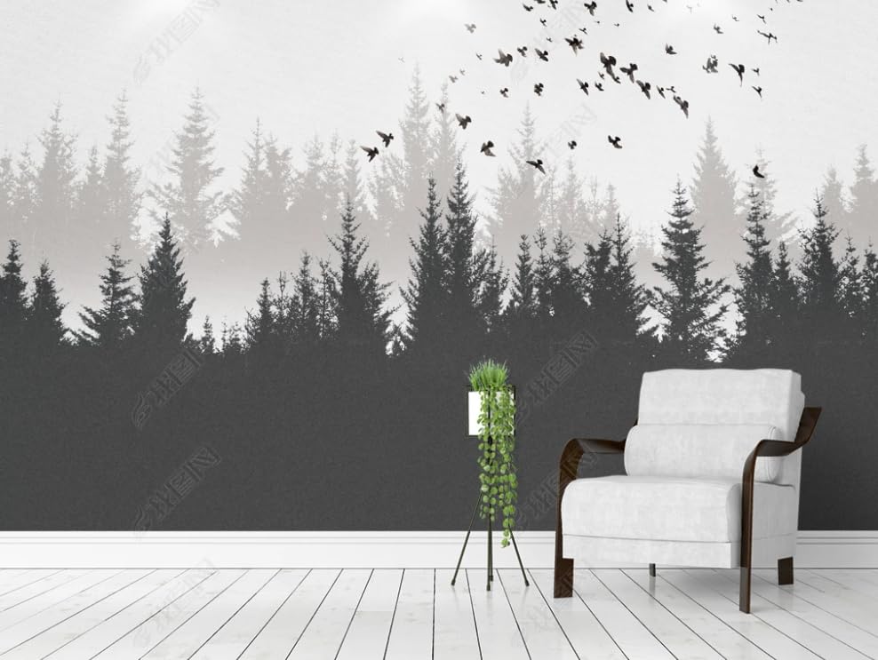 Papier peint intissé oiseau de pin brumeux poster géant mural salon chambre