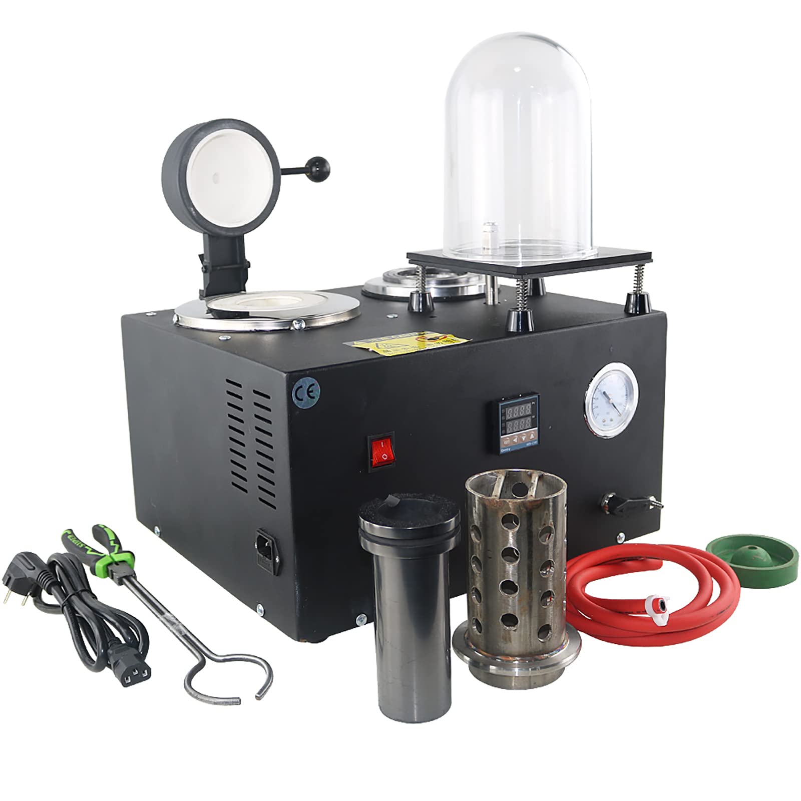 Macchina per fusione sottovuoto, 1/2 HP, forno di fusione dell'oro da 2 kg, combinazione di fusione a cera persa da 3 CFM 2 litri con campana di vetro, strumento per fusione di gioielli in metalli p