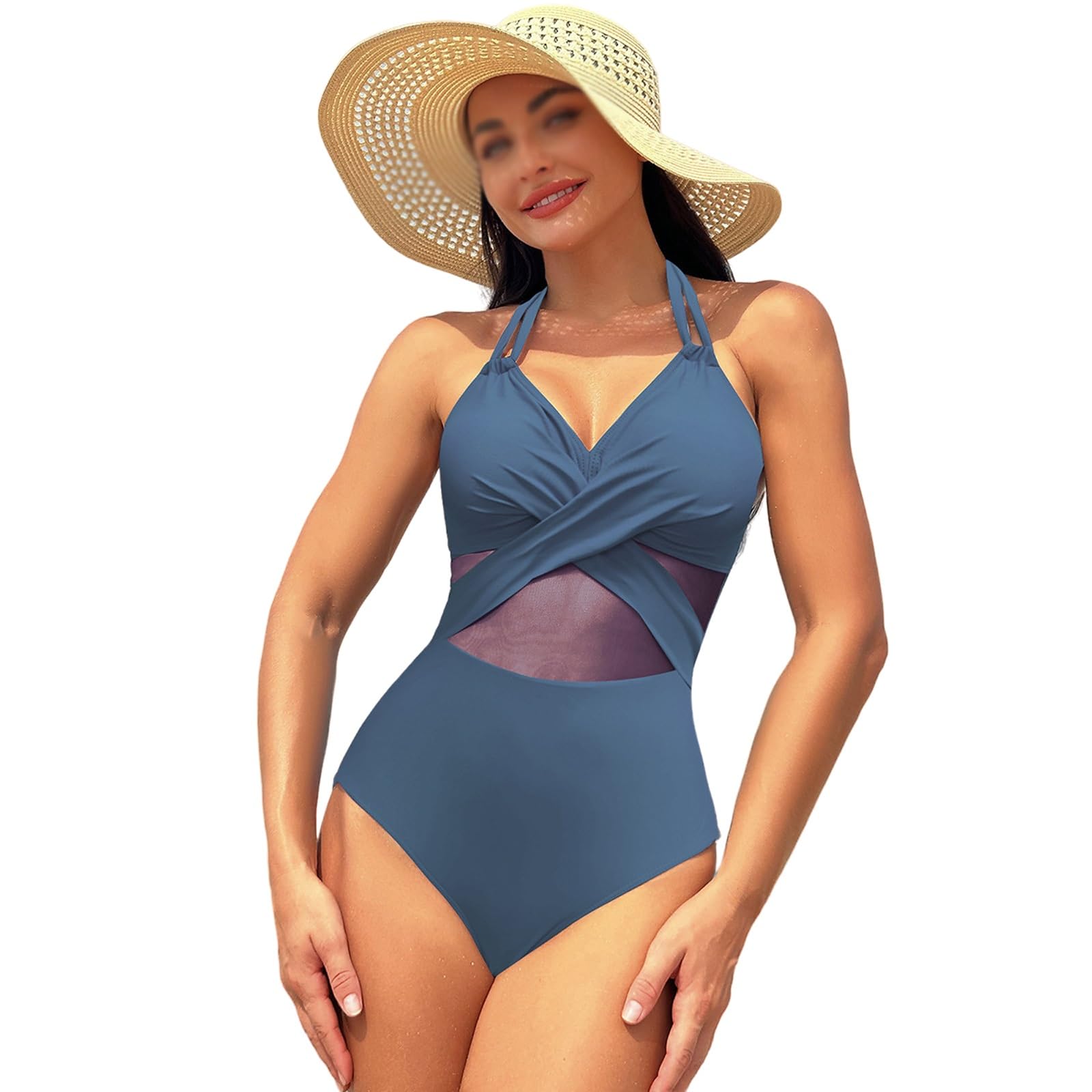 loginsummer Badpak Dames Buikweg Eendelig Vierkante Hals Push Up Badmode Vintage Ruches Slank Badpakken Grote Maat EEN Stuk Monokinis, Mf, 40