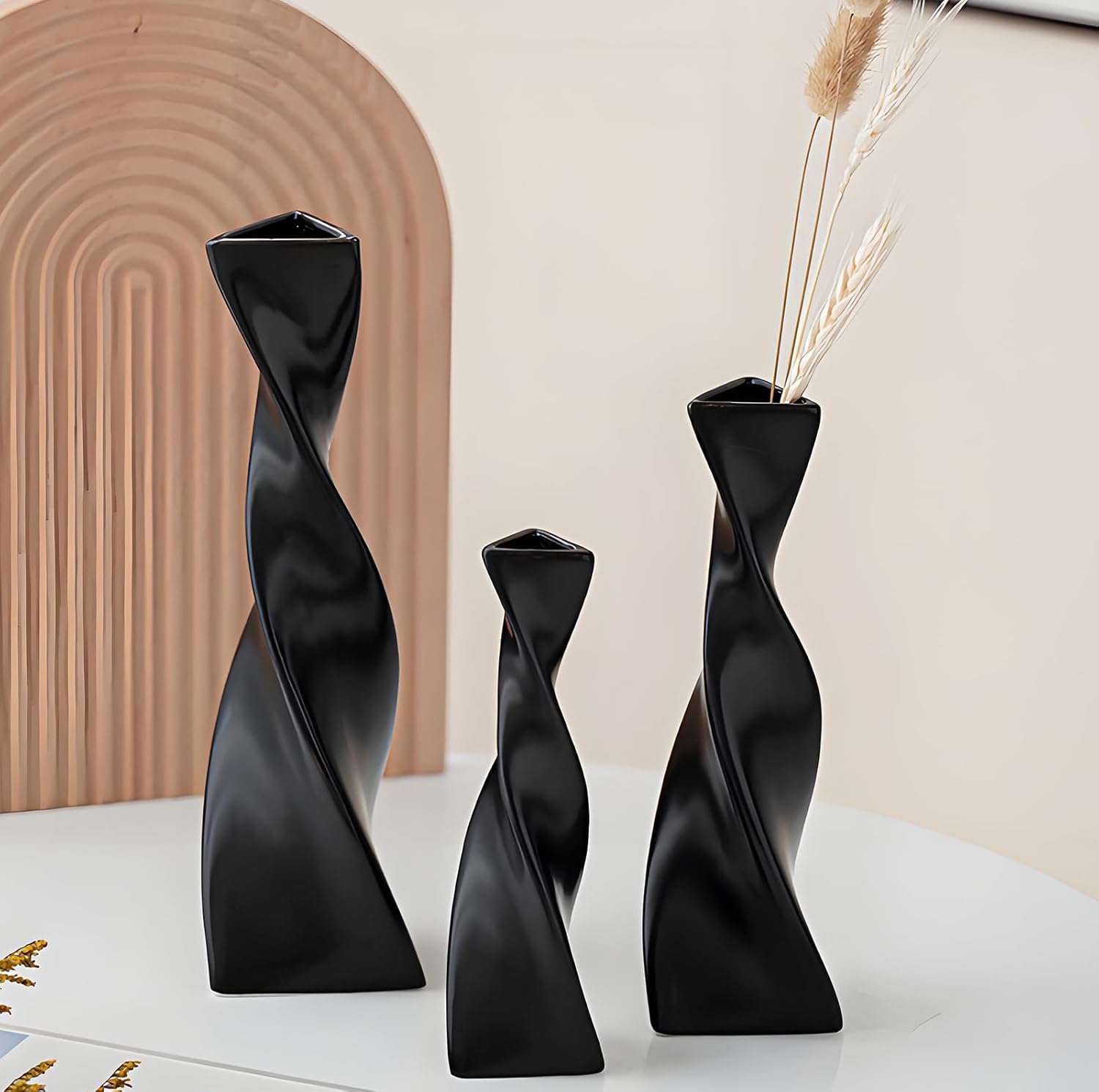 NBHUZEHUA Black Ceramic Flower Vase Set of 3, Tall Skinny