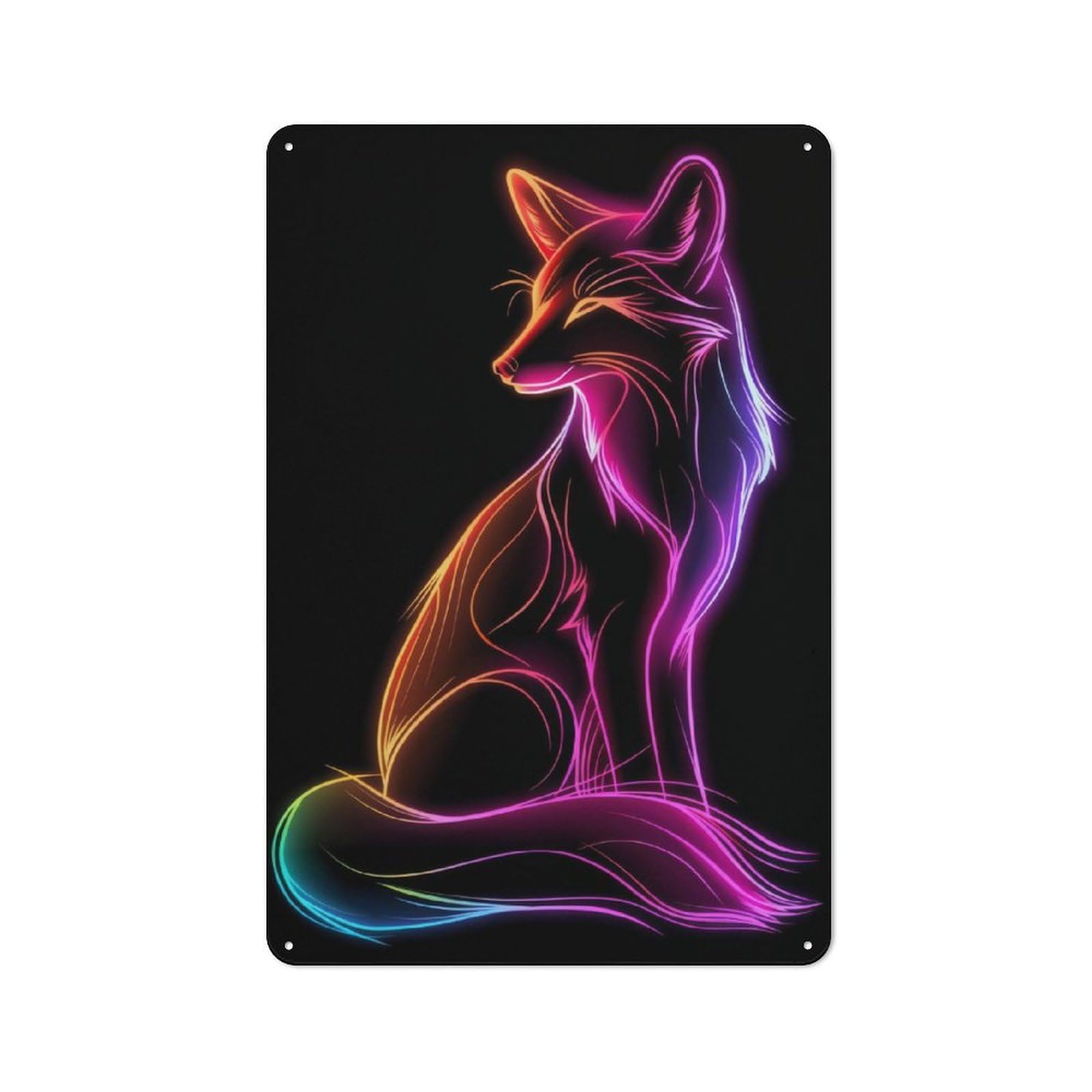 Junmoney Fox Neon Animal Metal Plaque 30X20cm With For Garage Wall, Vintage Decor, For Vintage Wall Decor Fans, For Metal Sign Collectors