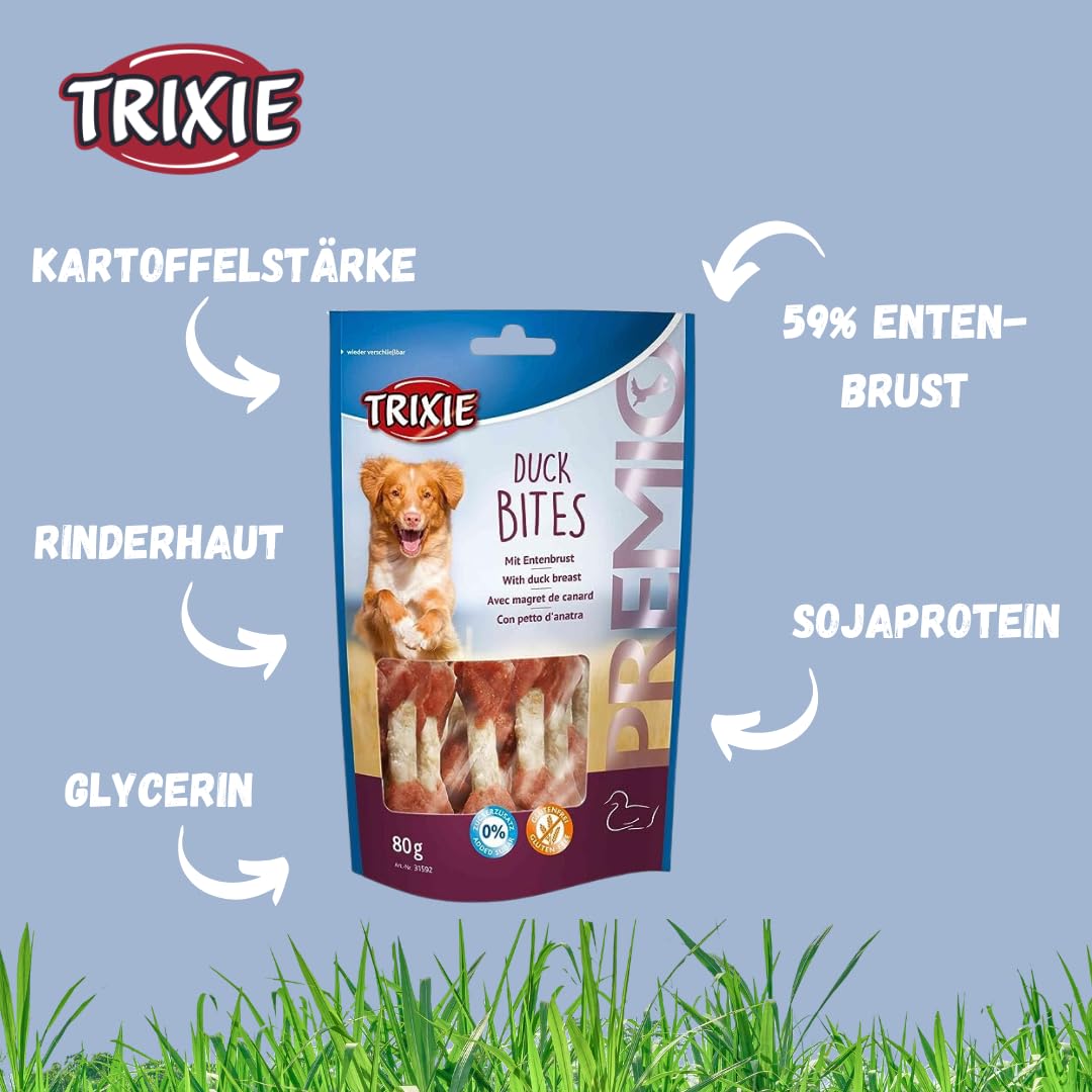 TRIXIE PREMIO bouchées de canard friandises pour chien – snack mono-protéine au canard sans sucre ajouté ni gluten – sans céréales – récompense d'entraînement – 80 g