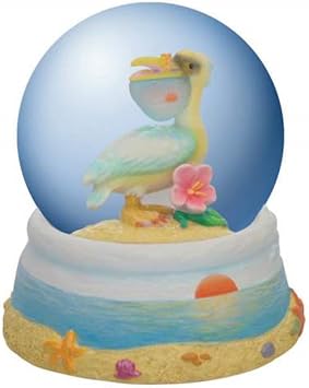 WL SS-WL-21414 65Mm Seabird Theme Globe with Pelican Figurine & Sunset Beach