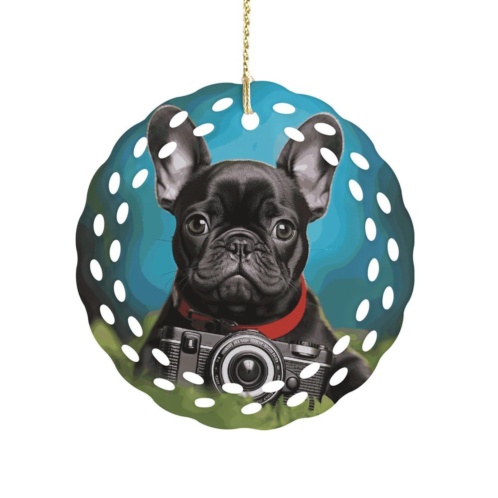 Fekiloot Women's Style French Bulldog Puppy With Camera Ceramic Ornaments 3 Inch Round,Holiday Keepsake For ,Girls,Pet Owners,Hanging Ornament Gifts Idea For Home