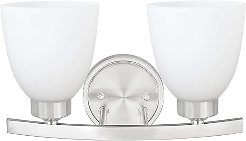 Aspen Creative Níquel satinado 62203-1, lámpara de pared de tocador de baño de dos metales, 13 pulgadas de ancho, diseño de transición, 2