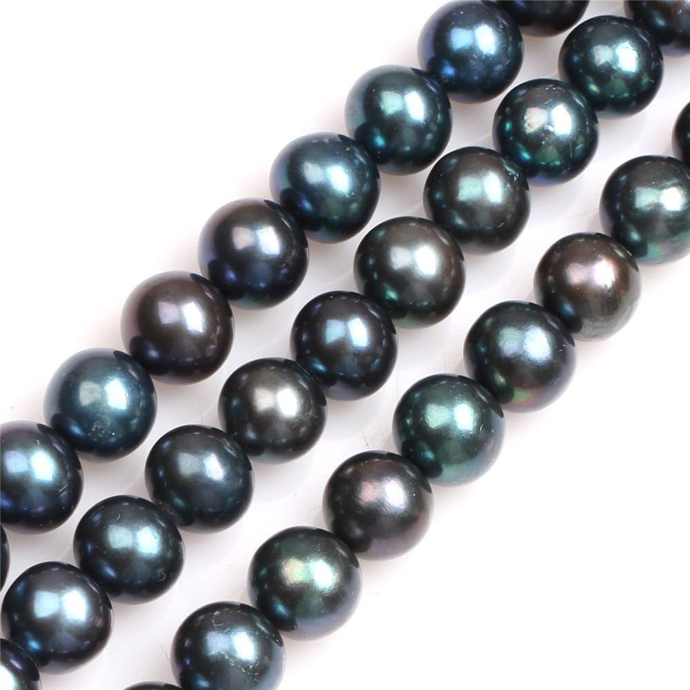 Natural Freshwater Cultured Pearls Beads for Jewelry Making DIY (11mm/Black with Peacock Green Pearls)
