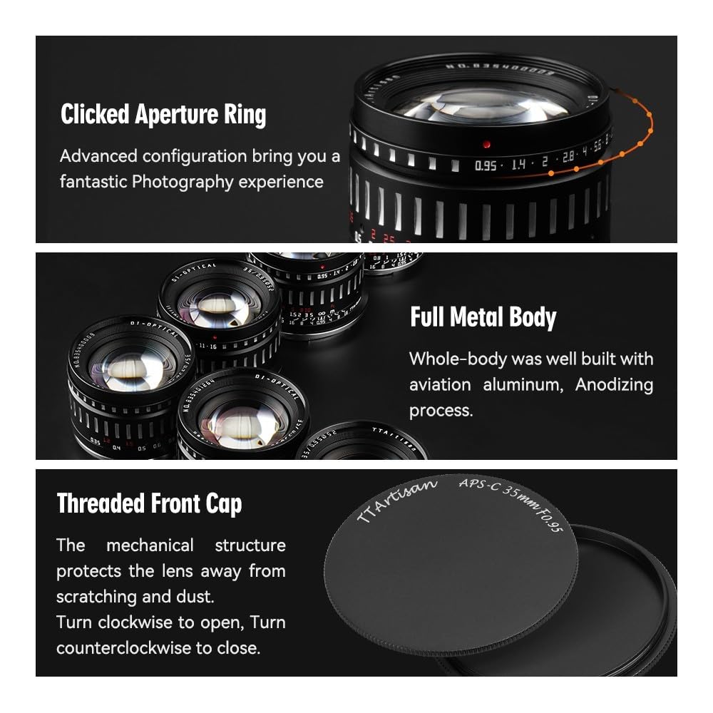 TTARTISAN 35mm F0.95 RF Mount APS-C com grande abertura e foco