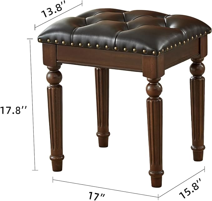 Banco Vanity Taburete Con Cojín Cuero Sintético Sin Apoyabra miniatura 2